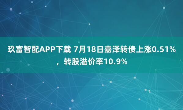 玖富智配APP下载 7月18日嘉泽转债上涨0.51%，转股溢价率10.9%